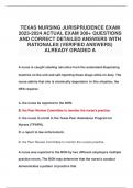 TEXAS NURSING JURISPRUDENCE EXAM 2023-2024 ACTUAL EXAM 300+ QUESTIONS AND CORRECT DETAILED ANSWERS WITH RATIONALES (VERIFIED ANSWERS) ALREADY GRADED A