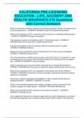 CALIFORNIA PRE-LICENSING  EDUCATION - LIFE, ACCIDENT AND  HEALTH INSURANCE-218 QUESTIONS WITH CORRECT ANSWERS!!