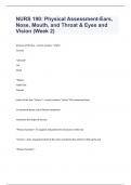 NURS 190 Physical Assessment-Ears, Nose, Mouth, and Throat & Eyes and Vision (Week 2) Question and answers 100% correct 2023/2024