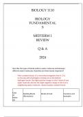 BIOLOGY 1110 BIOLOGY FUNDAMENTALS MIDTERM 1 REVIEW Q & A 2024.