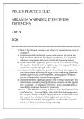 POLICY PRACTICE QUIZ MIRANDA WARNING, EYEWITNESS TESTIMONY Q & A 2024