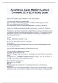 Automotive Sales Mastery License  Colorado 2023-2024 Study Exam