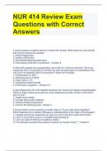 NUR 414 Review Exam Questions with Correct Answers