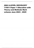 AQA A-LEVEL SOCIOLOGY 7192/1 Paper 1 Education with Theory and Methods Mark scheme June 2023 - 2025 