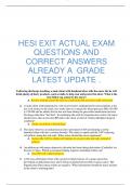 HESI EXIT ACTUAL EXAM  QUESTIONS AND  CORRECT ANSWERS  ALREADY A GRADE  LATEST UPDATE .