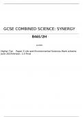 AQA      GCSE COMBINED SCIENCE: SYNERGY 8465/2H Higher Tier	Paper 2 Life and Environmental Sciences Mark scheme June 2023