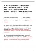 UTAH NOTARY EXAM,PRACTICE EXAM AND STUDY GUIDE,/NOTARY PUBLIC PRACTICE EXAM QUESTIONS WITH CORRECT ANSWERS ALREADY GRADED A+ 