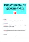 HONORS LAB BIOLOGY: CHAPTER 10  TEST REVIEW: CELL REPRODUCTION  & MEIOSIS EXAM | QUESTIONS &  ANSWERS (VERIFIED) | LATEST  UPDATE | GRADED A+ & PASSED