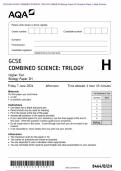 2024 AQA GCSE COMBINED SCIENCE: TRILOGY 8464/B/2H Biology Paper 2H Question Paper & Mark Scheme (Merged)