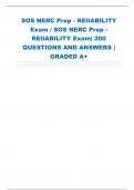 SOS NERC Prep - RElIABILITY Exam / SOS NERC Prep - RElIABILITY Exam| 200 QUESTIONS AND ANSWERS | GRADED A+ 