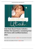 Utah State Board Master Esthetics Written Test Questions, Containing Over 295 Terms with Certified Solutions 2024. Utah State Board Master Esthetics Written Test Questions, Containing Over 295 Terms with Certified Solutions 2024. 