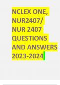 NCLEX ,NUR 2407 QUESTIONS AND ANSWERS 2024 SCORE: 173