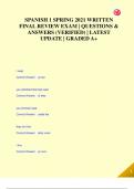 SPANISH 1 SPRING 2021 WRITTEN  FINAL REVIEW EXAM | QUESTIONS &  ANSWERS (VERIFIED) | LATEST  UPDATE | GRADED A+