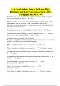 CA Contractors license test questions Business and Law Questions with 100% Complete Answers, A+