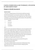 CLINICAL NURSING SKILLS AND TECHNIQUES, 10TH EDITION BY ANNE GRIFFIN PERRY ISBN- 978-0323708630 Chapter 6: Health Assessment Verified 2024 Practice Questions and 100% Correct Answers with Explanations for Exam Preparation, Graded A+