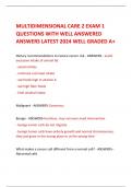 MULTIDIMENSIONAL CARE 2 EXAM 1 QUESTIONS WITH WELL ANSWERED ANSWERS LATEST 2024 WELL GRADED A+   