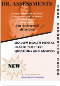 SHADOW HEALTH MENTAL  HEALTH POST TEST QUESTIONS AND ANSWERS//EXAM QUESTIONS &ANSWERS GRADED A+