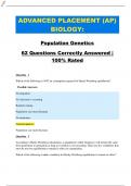 ADVANCED PLACEMENT (AP) BIOLOGY: POPULATION GENETICS 62 QUESTIONS CORRECTLY ANSWERED | 100% RATED