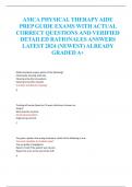 AMCA PHYSICAL THERAPY AIDE  PREP GUIDE EXAMS WITH ACTUAL  CORRECT QUESTIONS AND VERIFIED  DETAILED RATIONALES ANSWERS  LATEST 2024 (NEWEST) ALREADY  GRADED A+