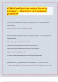 CISM (Certified Information Security  manager) – Questions and answers,/ Examminable Questions and answers For 2024/25. Rated A+  graded A+