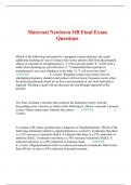 Maternal Newborn OB Final Exam Questions