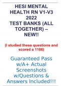 HESI MENTAL HEALTH RN V1-V3 2022 TEST BANKS (ALL TOGETHER) –NEW!!