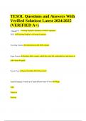 TESOL Test Questions and Answers With Verified Solutions Latest 2024/2025  | ESOL Course Exam Questions and Answers | TESOL Final Exam Questions and Answers & Tesol Exam Questions With Correct Answers Latest Updated 2024/2025 (VERIFIED A+)