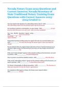 Nevada Notary Exam 2023 Questions and  Correct Answers| Nevada Secretary of  State Traditional Notary Training Exam  Questions with Correct Answers 2023- 2024 Graded A+ 