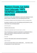 BEST REVIEW Mastery Exam, Car Sales Test Colorado 100%  VERIFIED ANSWERS  2024/2025