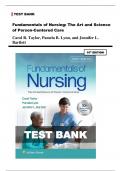 Test Bank for Fundamentals of Nursing: The Art and Science of Person-Centered Care By Carol R. Taylor, Pamela B. Lynn, and Jennifer L. Bartlett | 2024 reviewed | All chapters | 9781975168162 