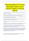 Mastering Bio Ch 9 Exam  Questions with Correct  Answers 2024| Correctly  Solved 