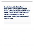 Medication Aide State Test / MEDICATION AIDE STATE TEST FINAL EXAM NEWEST 2024 ACTUAL EXAM QUESTIONS AND CORRECT DETAILED ANSWERS WITH RATIONALES ANSWERS ALREADY GRADED A+