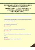 FLORIDA BOATER SAFETY EDUCATION  STUDY GUIDE (TEMPORARY  CERTIFICATE) EXAM | QUESTIONS &  ANSWERS (VERIFIED) | LATEST  UPDATE | GRADED A+