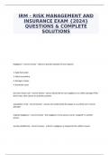 IRM - RISK MANAGEMENT AND INSURANCE EXAM {2024} QUESTIONS & COMPLETE SOLUTIONS