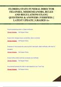 FLORIDA STATE FUNERAL DIRECTOR  FELONIES, MISDEMEANORS, RULES  AND REGULATIONS EXAM |  QUESTIONS & ANSWERS (VERIFIED) |  LATEST UPDATE | GRADED A+FLORIDA STATE FUNERAL DIRECTOR  FELONIES, MISDEMEANORS, RULES  AND REGULATIONS EXAM |  QUESTIONS & ANSWERS (V