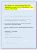 SHRM-CP- US Employment laws and  regulations, exam Review Questions/ 2024/25 exam prediction paper, RATED A+ and answers. Verified/