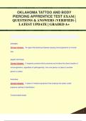 OKLAHOMA TATTOO AND BODY  PIERCING APPRENTICE TEST EXAM |  QUESTIONS & ANSWERS (VERIFIED) |  LATEST UPDATE | GRADED A+