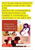 TEST BANK FOR MATERNITY & WOMEN’S HEALTH CARE, 13TH  EDITION BY LOWDERMILK WITH QUESTIONS AND CORRECT ANSWERS|ALL CHAPTERS AVAILABLE 