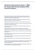 American Government, Exam 1, SBU, Dr. Kwasi 2024 Solved Quizzes With Correct Answers..