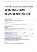 LATEST IHS STUDY GUIDE: HAD LICENSE EXAM 100% SOLUTION REVISED 2023//2024