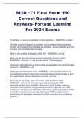 BIOD 171 Final Exam 150 Correct Questions and Answers- Portage Learning For 2024 Exams.