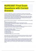 NURS3007 Final Exam Questions with Correct Answers