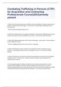 Combating Trafficking in Persons (CTIP) for Acquisition and Contracting Professionals Question and answers 100% correct 2024 