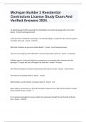 Michigan Builder 2 Residential Contractors License Study Exam And Verified Answers 2024.