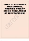 INTRO TO ASSURANCE  ENGAGEMENTS,  AUDITING, CODE OF  ETHICS, REGULATIONS  OF THE PROFESSION