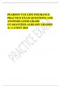 PEARSON VUE LIFE INSURANCE PRACTICE EXAM QUESTIONS AND ANSWERS GOOD GRADE GUARANTEED ALREADY GRADED A+ LATEST 2024   