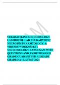 STRAIGHTLINE MICROBIOLOGY LAB BIO250L LAB 5 EUKARYOTIC MICROBES PARASITOLOGY, & VIRUSES WORKSHEET / MICROBIOLOGY LABS EXAM WITH QUESTIONS AND ANSWERS GOOD GRADE GUARANTEED ALREADY GRADED A+ LATEST 2024   