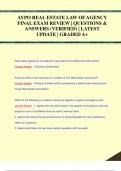 AYPO REAL ESTATE LAW OF AGENCY  FINAL EXAM REVIEW | QUESTIONS &  ANSWERS (VERIFIED) | LATEST  UPDATE | GRADED A+AYPO REAL ESTATE LAW OF AGENCY  FINAL EXAM REVIEW | QUESTIONS &  ANSWERS (VERIFIED) | LATEST  UPDATE | GRADED A+