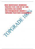 MSSC MAINTENANCE AWARENESS PRACTICE TEST (100 OUT OF 100) QUESTIONS AND ANSWER SOLUTIONS|ALREADY GRADED A+ TOPSCORE PASS!!!NEW GENERATION!!! 