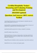 Certified Hospitality Trainer - Measuring and Evaluating Training and Development 2024/2025 updated Questions And Answers 100% correct Verified